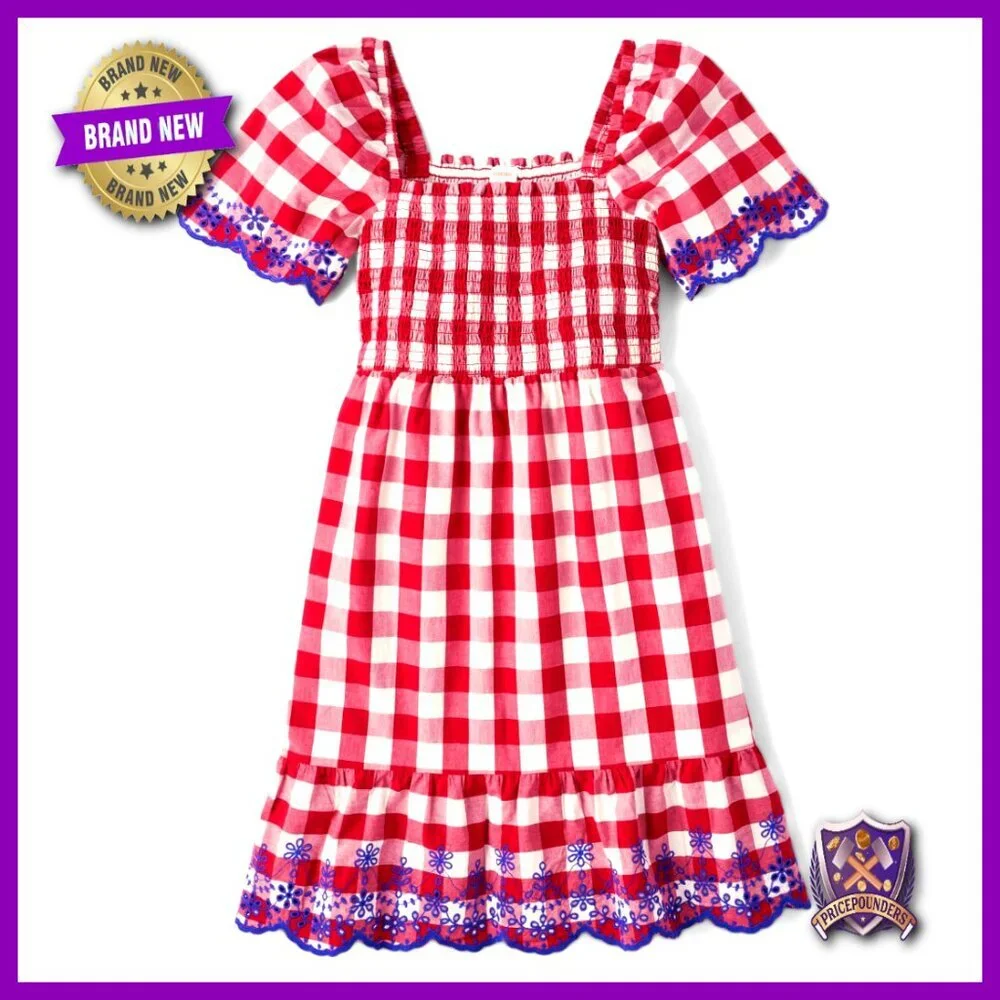 Matching Mother Daughter Dress Set Cotton Poplin Smocked Bodice Ruffle Hem